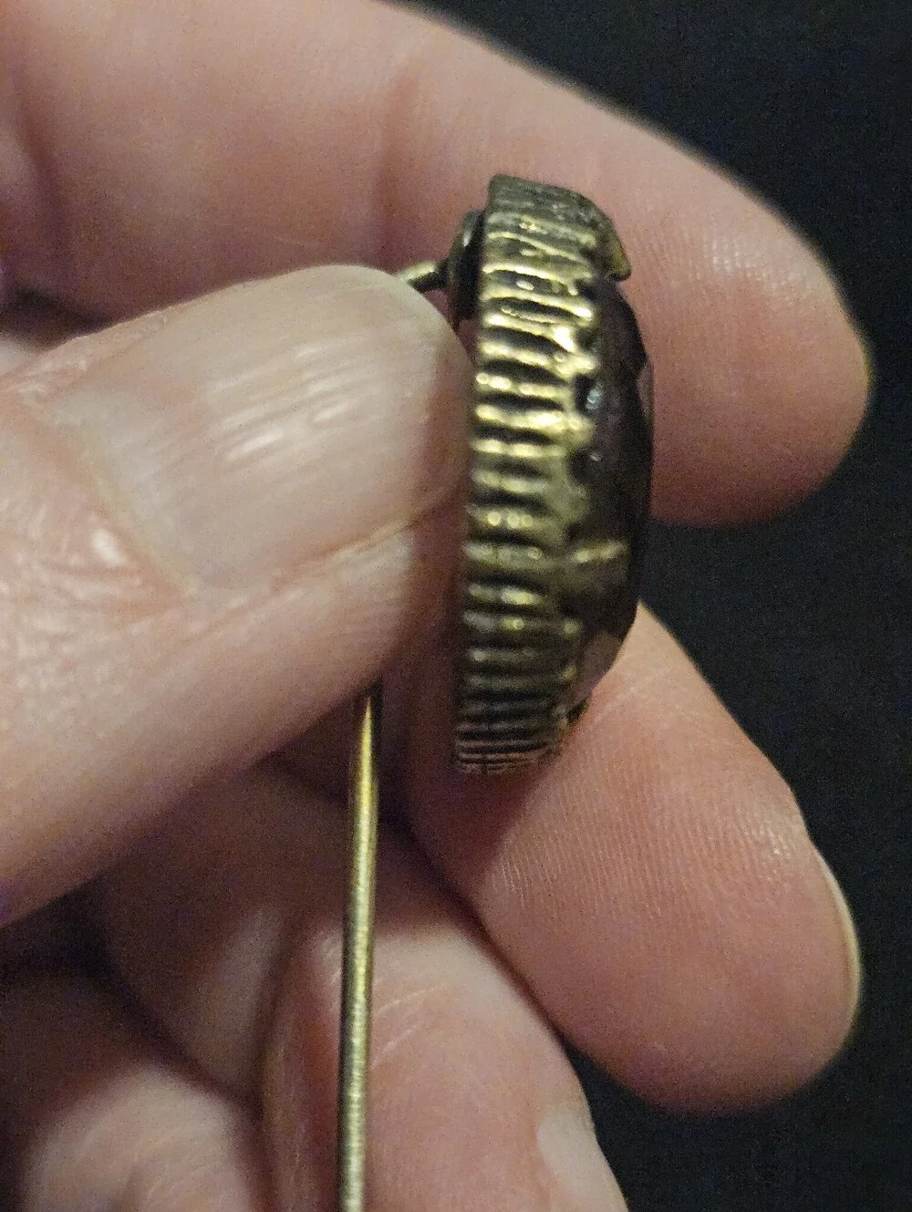 Antique Victorian Glass Intaglio Stickpin Neo Classical Cameo Head Gold Tone Pin